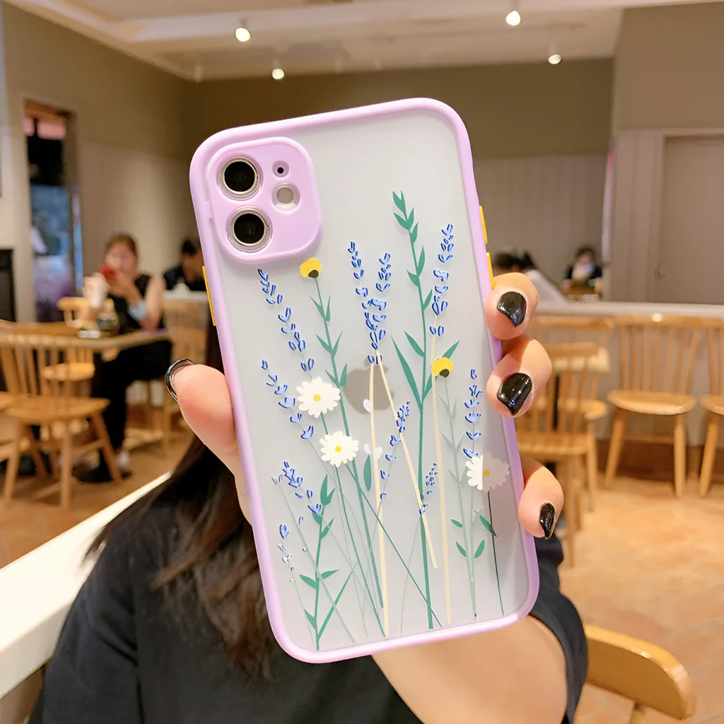 Matte TPU iPhone case with floral print in pink lavender colour for iPhone 12 Pro