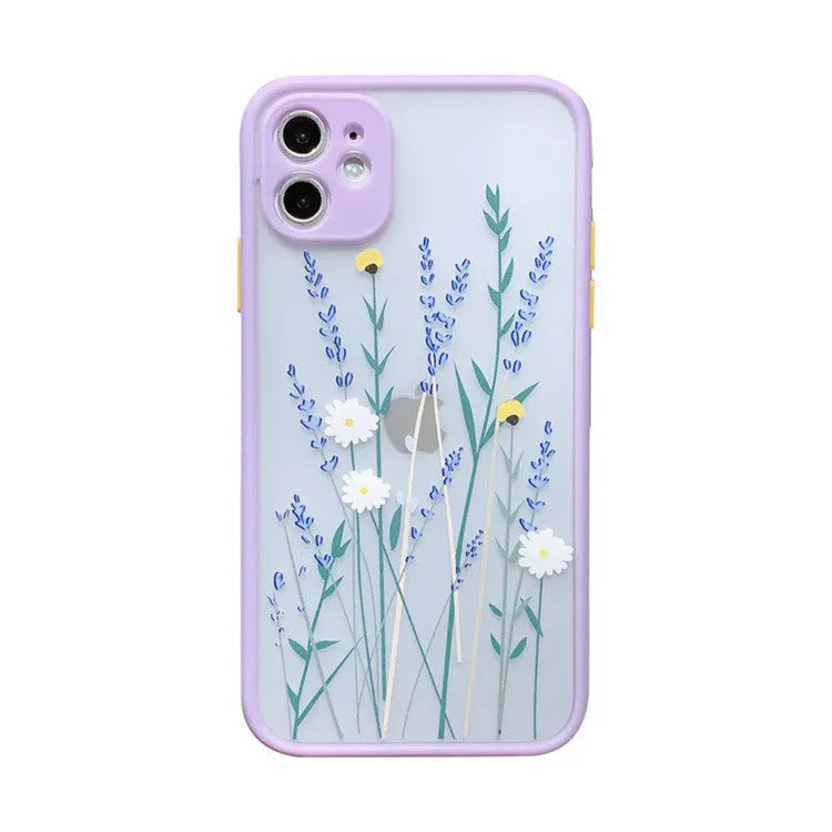 Matte TPU iPhone case with floral print in pink lavender colour for iPhone 12 Pro