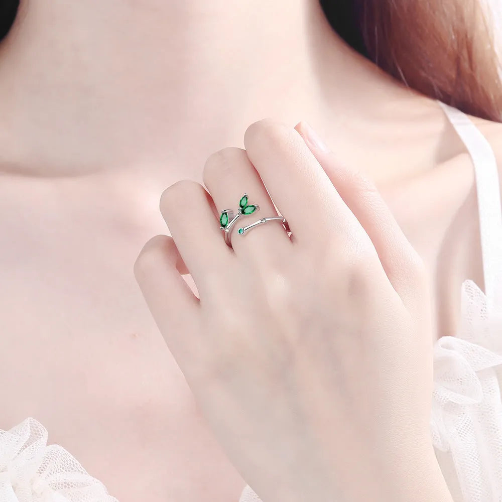 925 sterling silver adjustable open ring for women with platinum-plated copper white finish