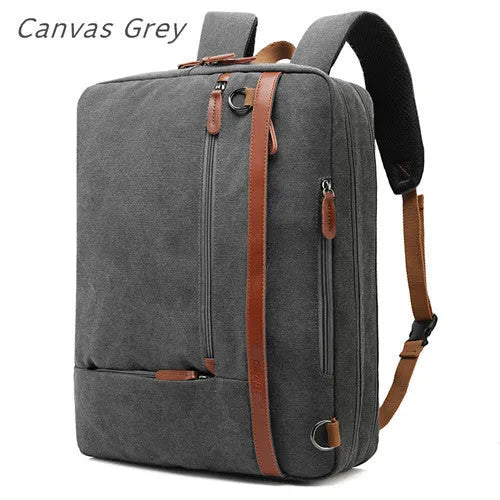 17.3-inch nylon canvas laptop backpack in black with multiple pockets and zipper closure