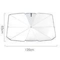 Silver tape car front windscreen sun shade parasol in titanium silver, small or large, with leather case