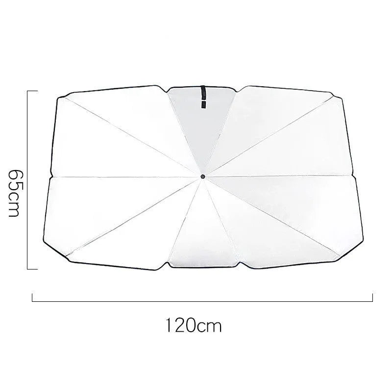 Silver tape car front windscreen sun shade parasol in titanium silver, small or large, with leather case