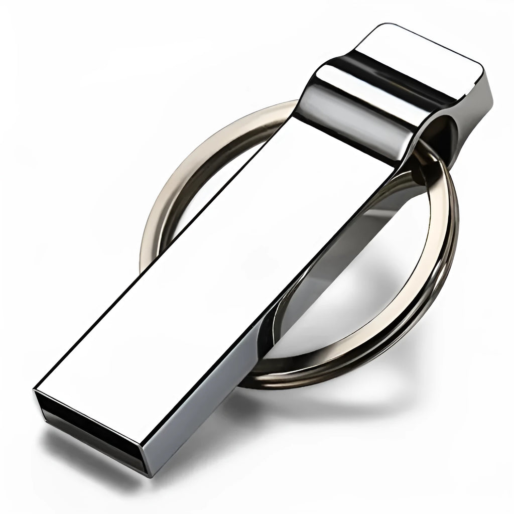 Silver metal USB 2.0 flash drive 32GB with necklace loop and write protection switch