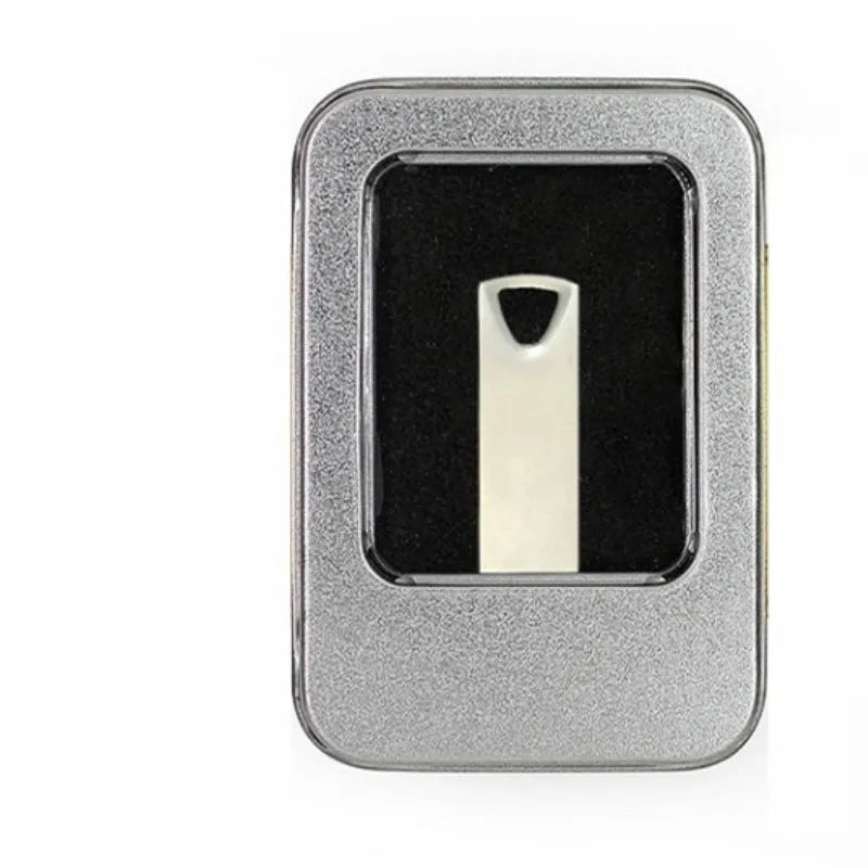 Silver metal USB 2.0 flash drive 32GB with necklace loop and write protection switch