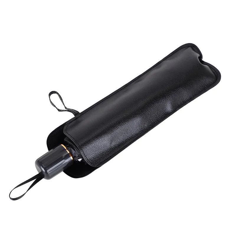 Silver tape car front windscreen sun shade parasol in titanium silver, small or large, with leather case