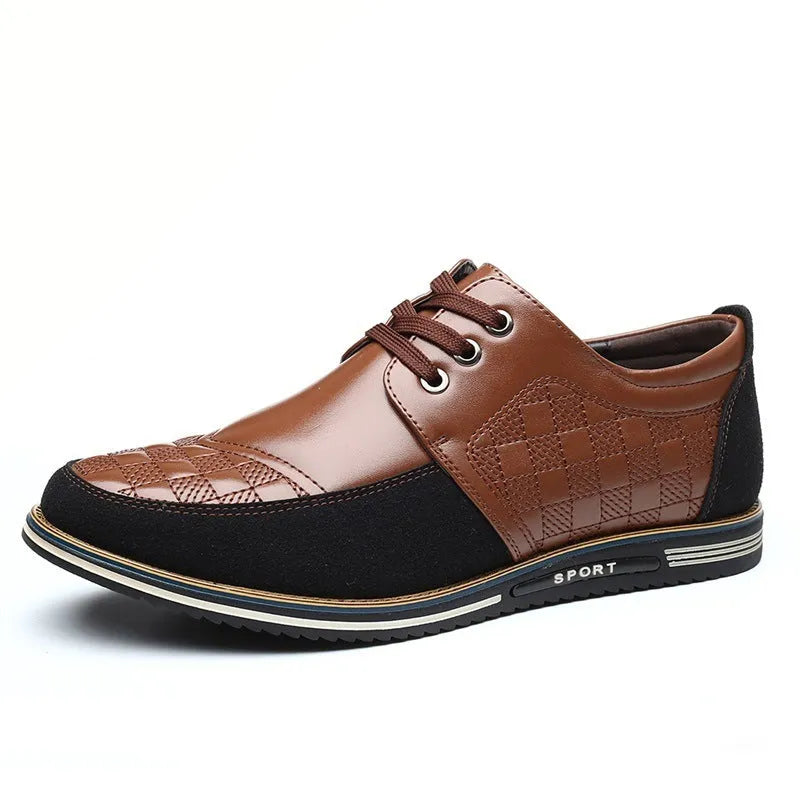 Autumn men's casual lace-up driving shoes in cowhide leather, size 46, brown colour