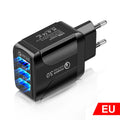 Quick Charge 3.0 travel charger with three USB ports and international plug options