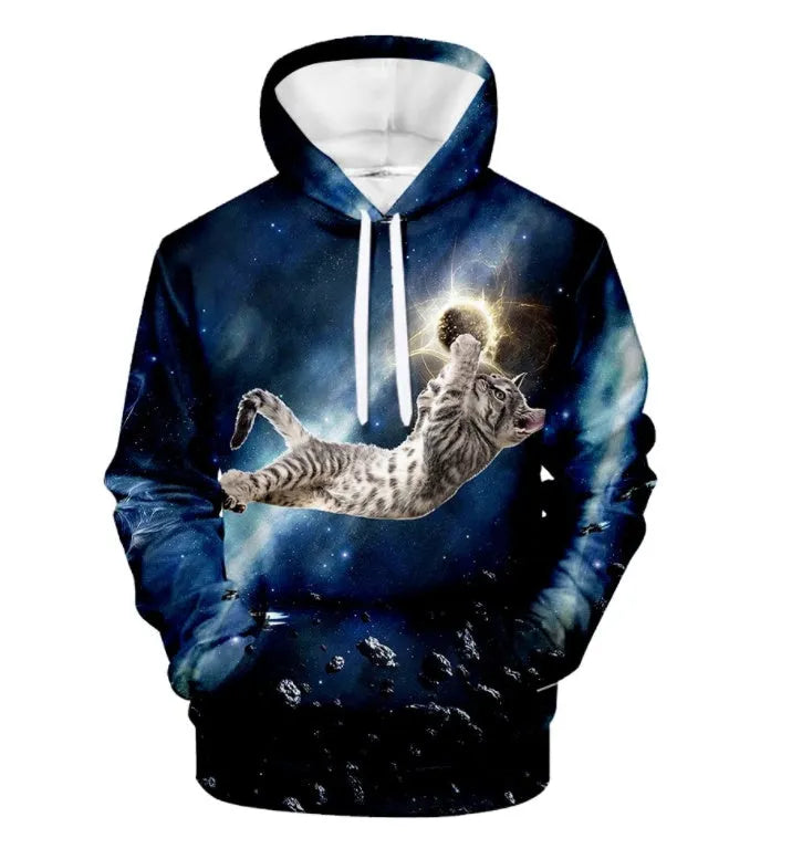 Cute cat hoodie sweatshirt for men and women in white, brown, and blue colours