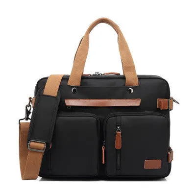 Convertible tote backpack for 15.6 and 17.3 inch laptops in black, made from waterproof nylon