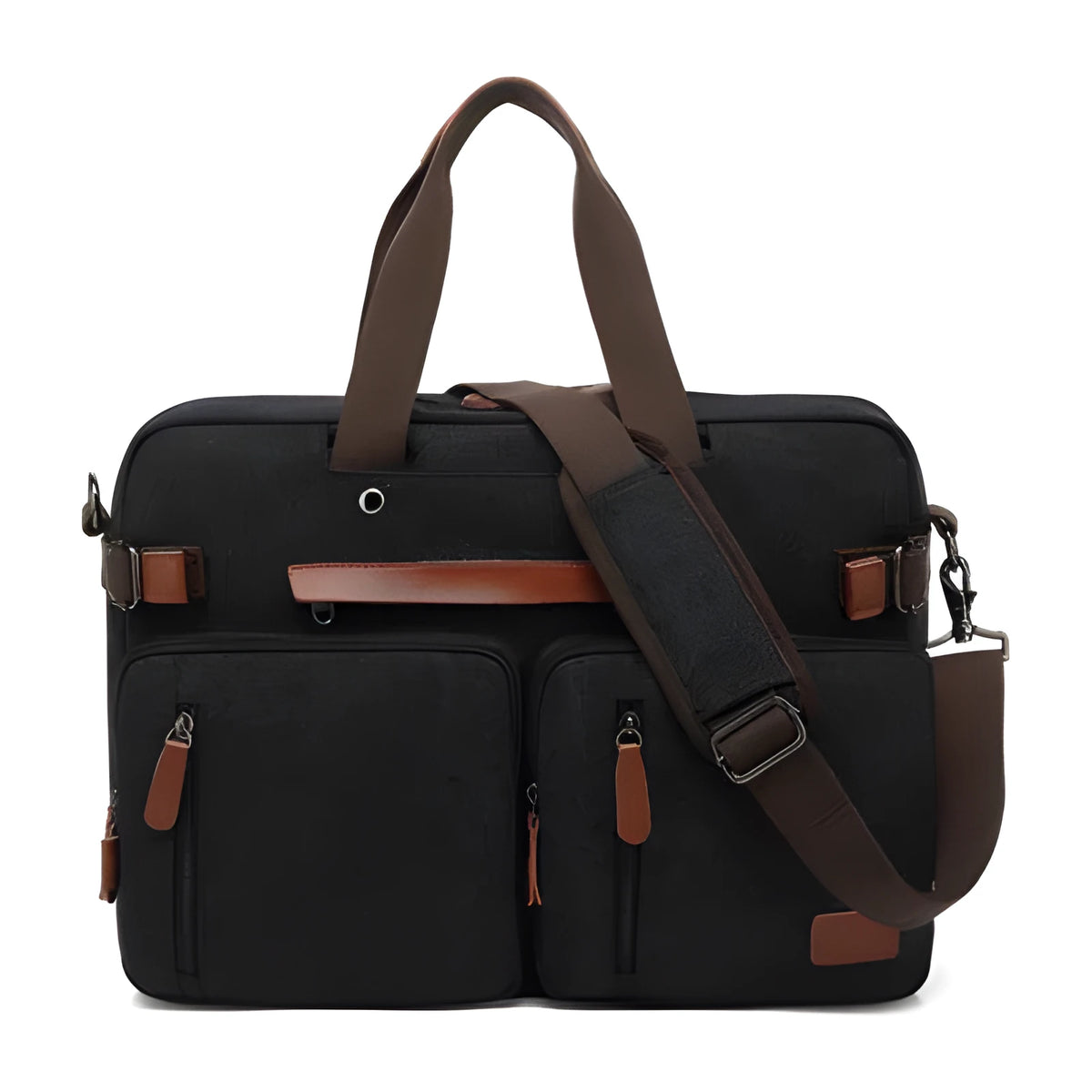 Convertible tote backpack for 15.6 and 17.3 inch laptops in black, made from waterproof nylon