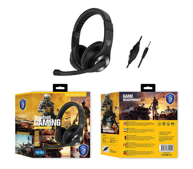 Wired gaming headset with 40mm driver and in-line microphone for PC computer in black