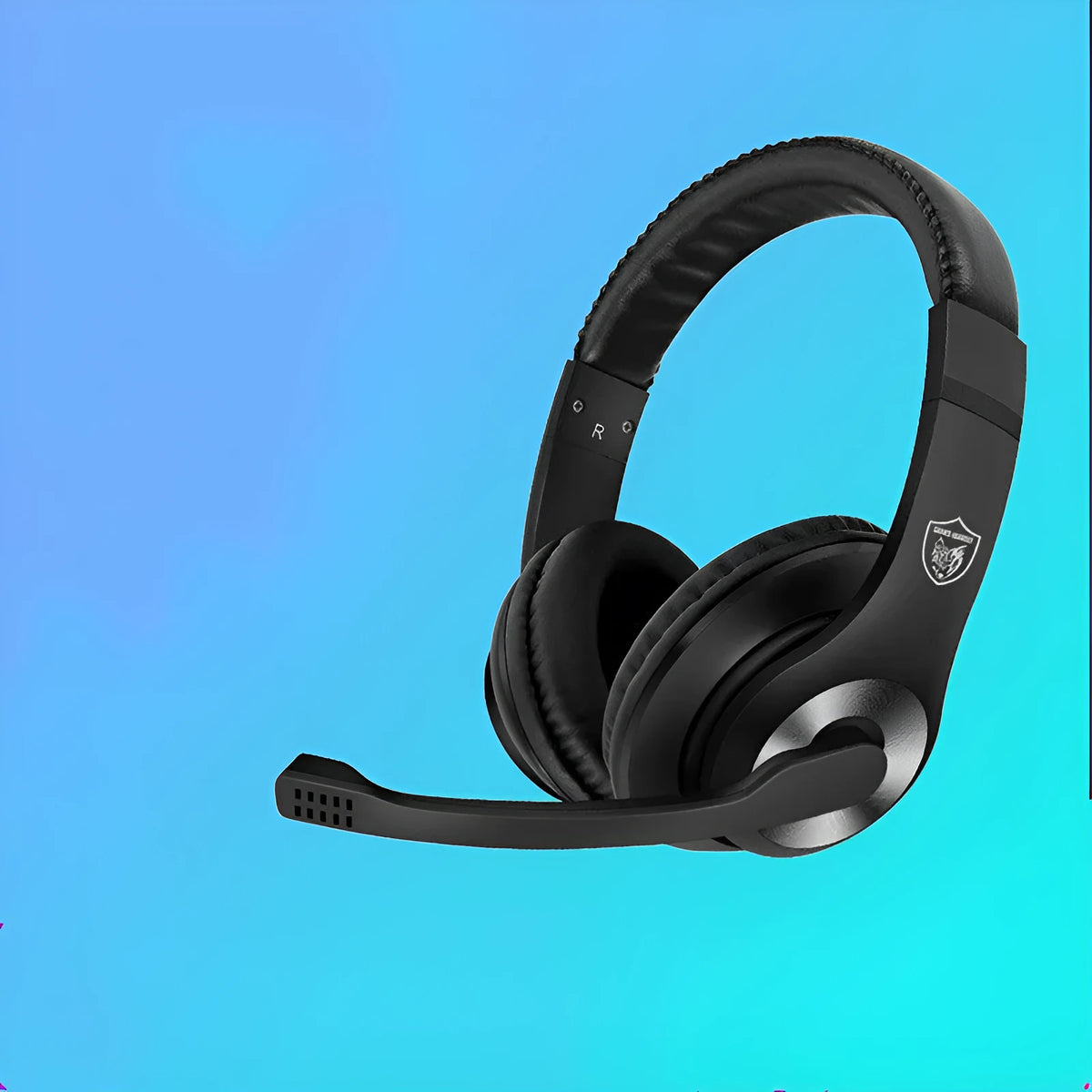 Wired gaming headset with 40mm driver and in-line microphone for PC computer in black