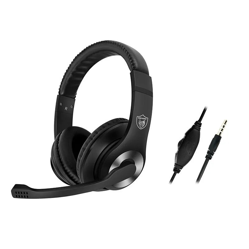 Wired gaming headset with 40mm driver and in-line microphone for PC computer in black