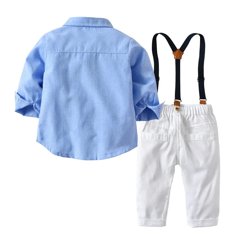 Boys' blue pant suit with bow tie and long sleeves for formal winter occasions