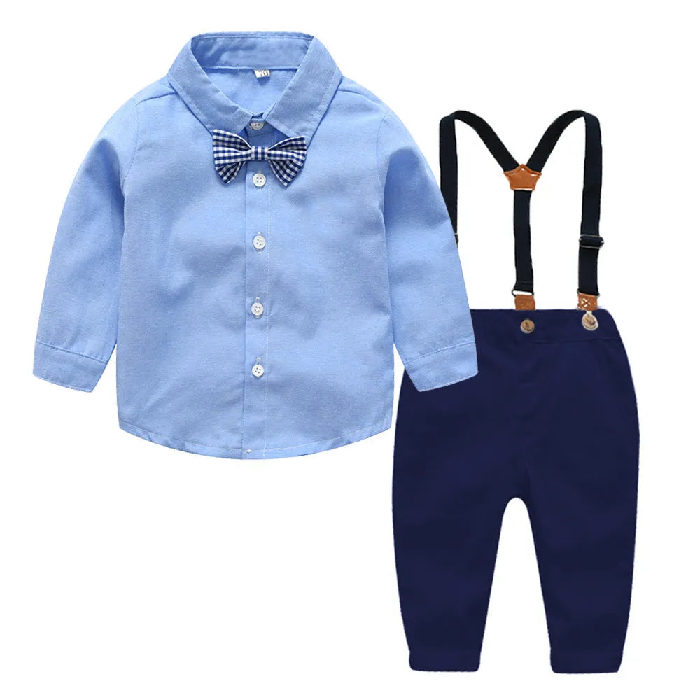 Boys' blue pant suit with bow tie and long sleeves for formal winter occasions