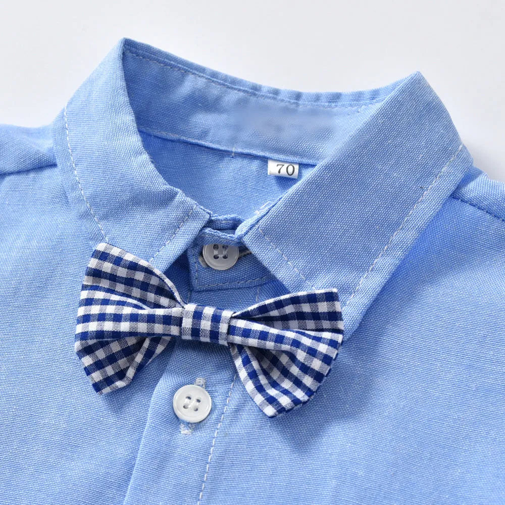 Boys' blue pant suit with bow tie and long sleeves for formal winter occasions