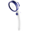 Handheld shower head with universal 4-point interface in blue ABS plastic finish
