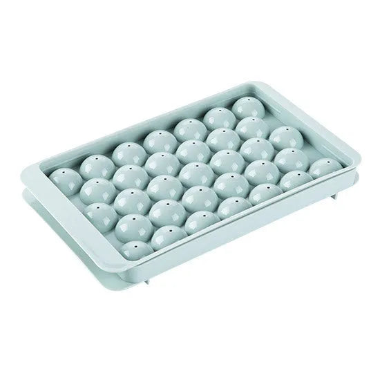 Sky blue 3D round ice mould tray with easy-release design showing spherical ice ball compartments