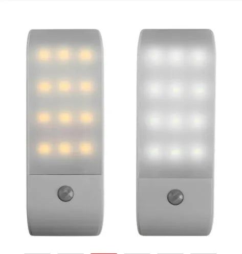 Rechargeable human body infrared sensor night light with 12 LED lights in PVC shade