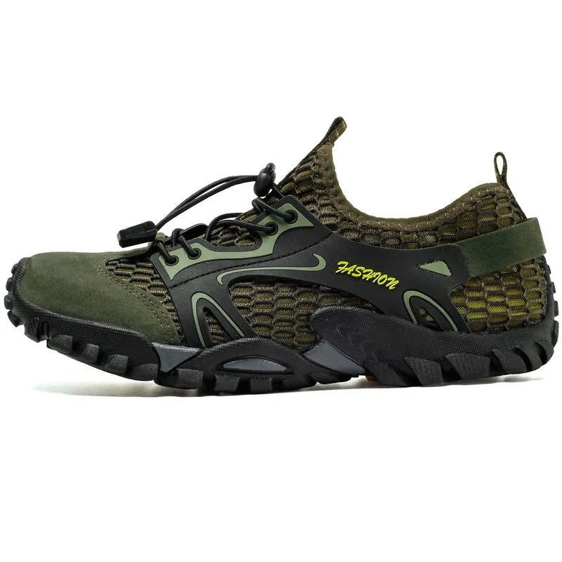 Five finger upstream water shoes for men in black, quick-drying breathable non-slip swimming beach footwear side view