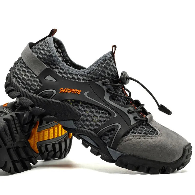 Five finger upstream water shoes for men in black, quick-drying breathable non-slip swimming beach footwear side view