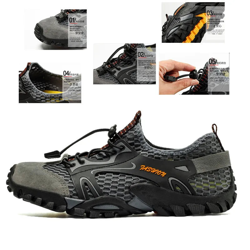 Five finger upstream water shoes for men in black, quick-drying breathable non-slip swimming beach footwear side view