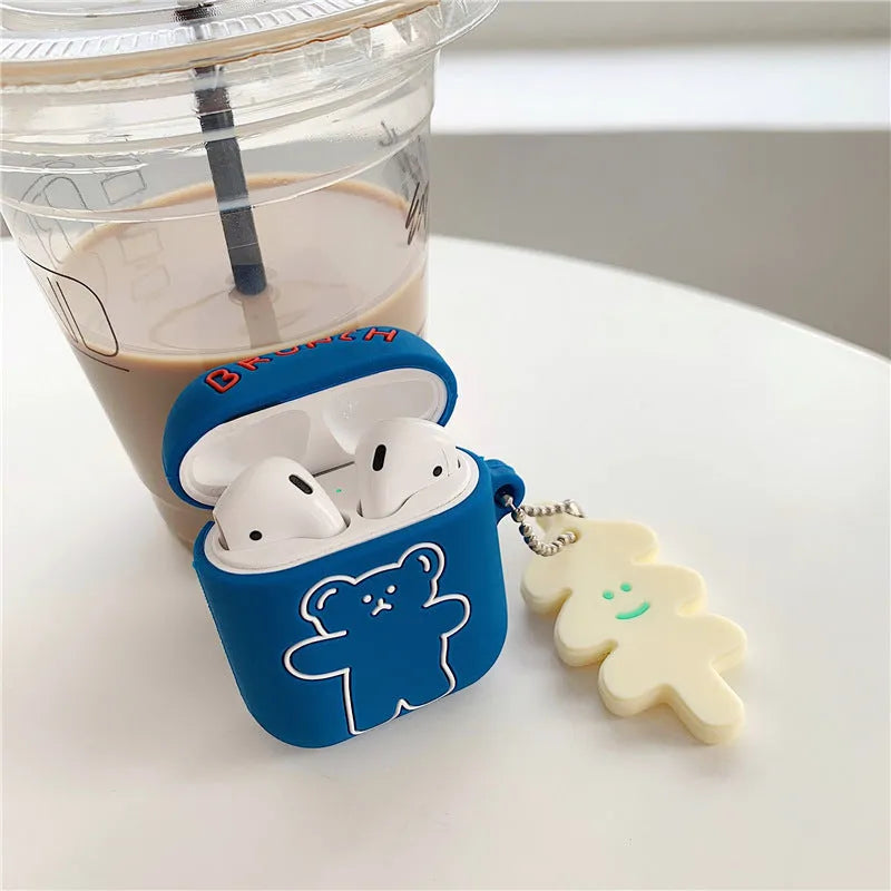 Silicone clamshell AirPods protective case in solid blue colour, compatible with AirPods 1 2 and Pro 3
