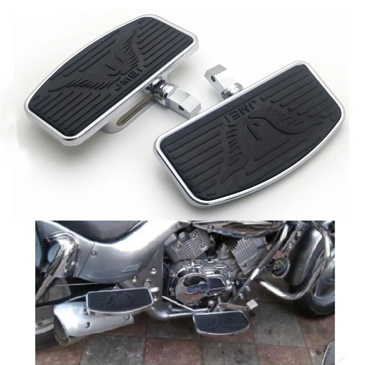 Black modified big motorcycle rest pedal for Harley FL00297 on plain background