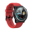 Black Android smart watch with round dial and silicone strap showing 1.3-inch touchscreen display