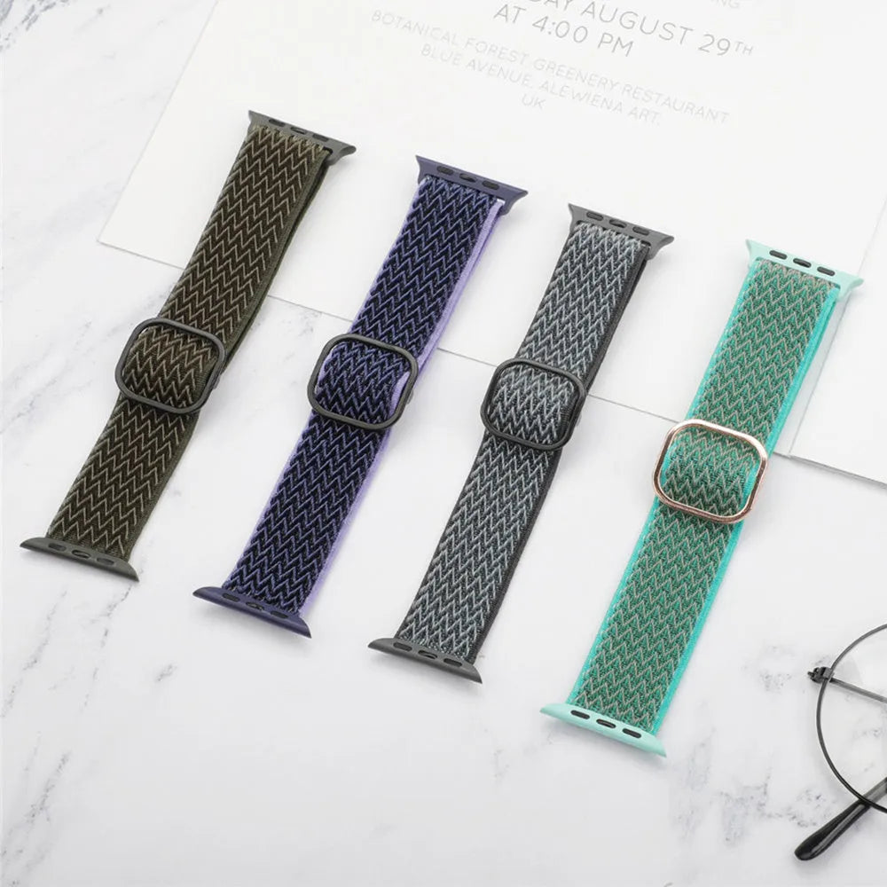 Braided wave pattern nylon strap for Apple Watch in multiple colours.