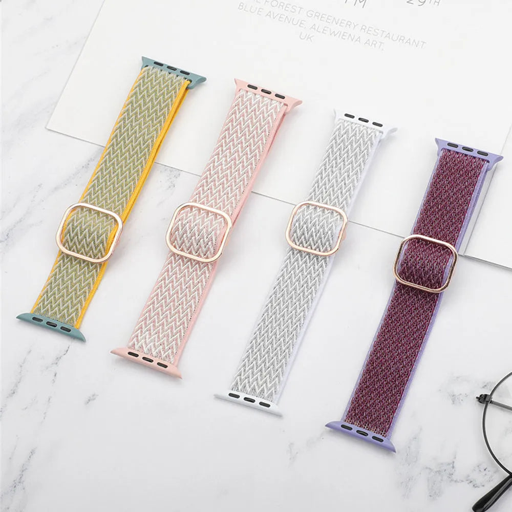 Braided wave pattern nylon strap for Apple Watch in multiple colours.