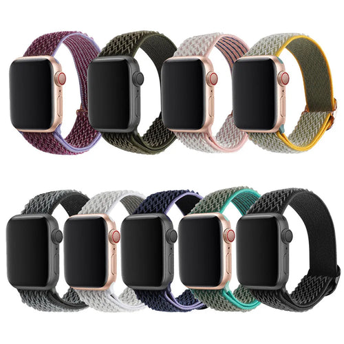 Braided nylon elastic Apple Watch strap with wave pattern in multiple colour options.