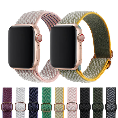 Braided nylon elastic Apple Watch strap with wave pattern in multiple colour options.