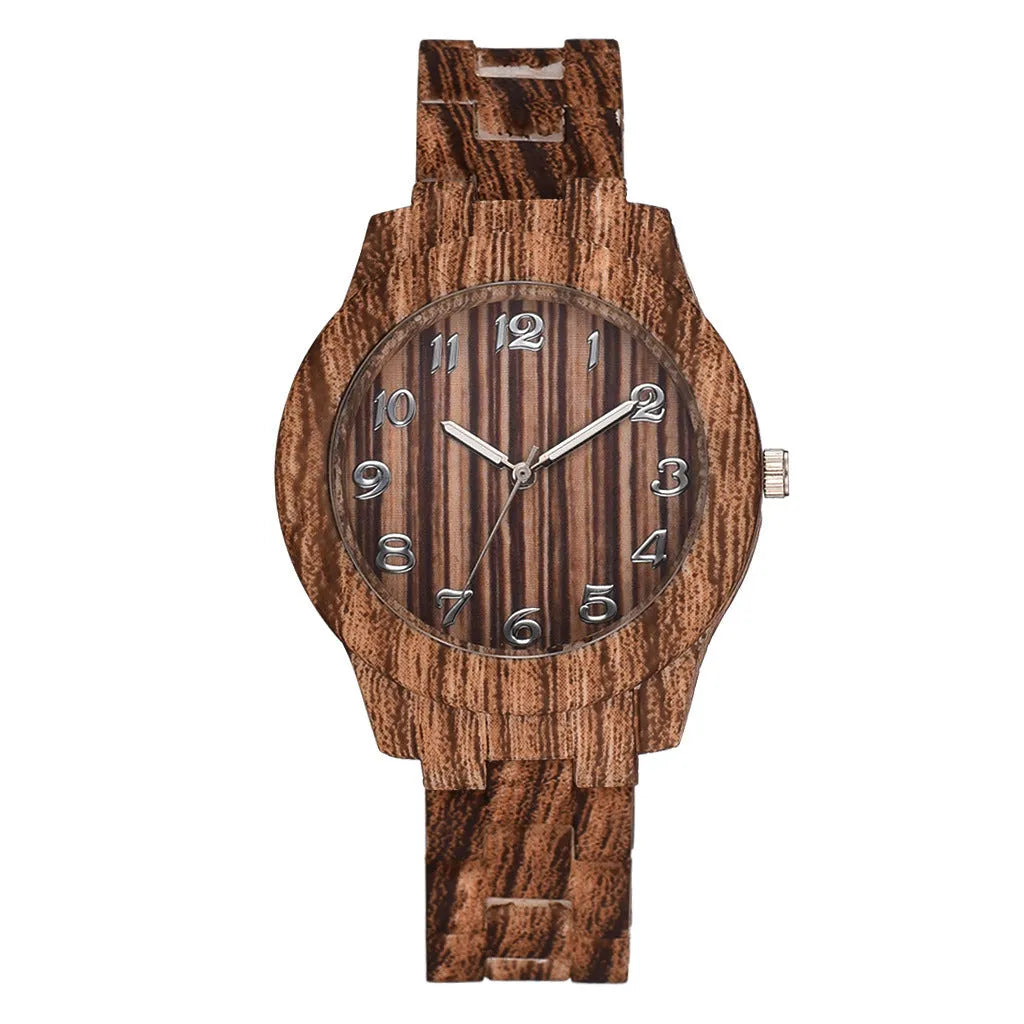 Wood grain retro quartz watch for men and women with silicone strap