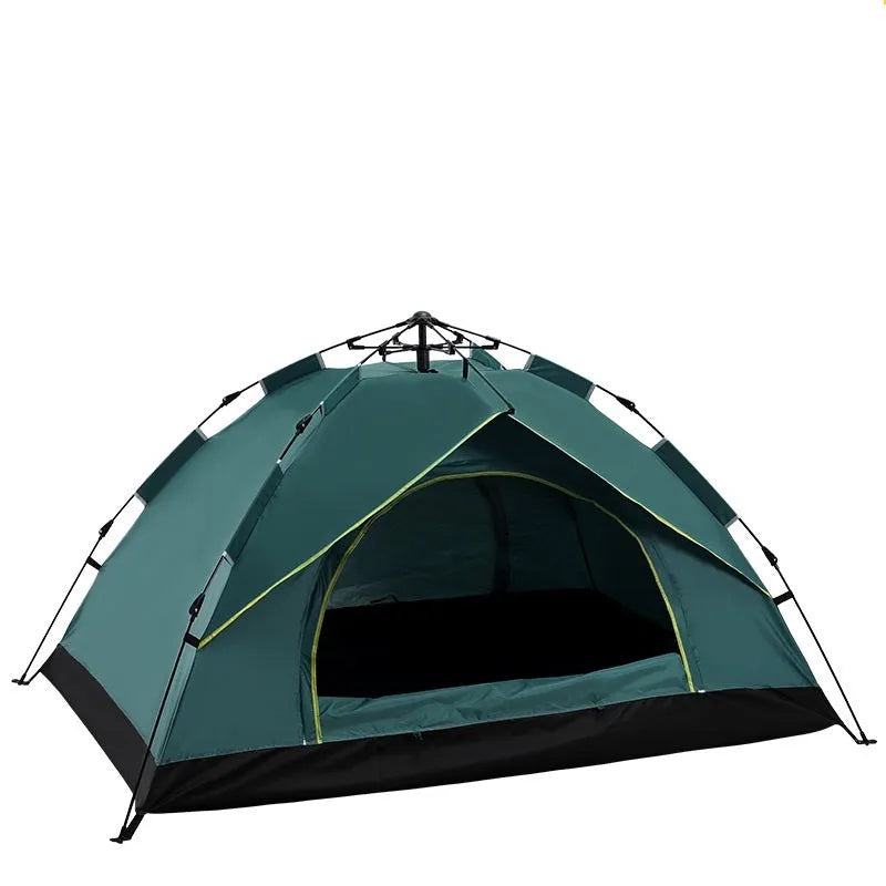 Automatic quick opening family camping tent for 3-4 people, waterproof, fibreglass poles, blue colour