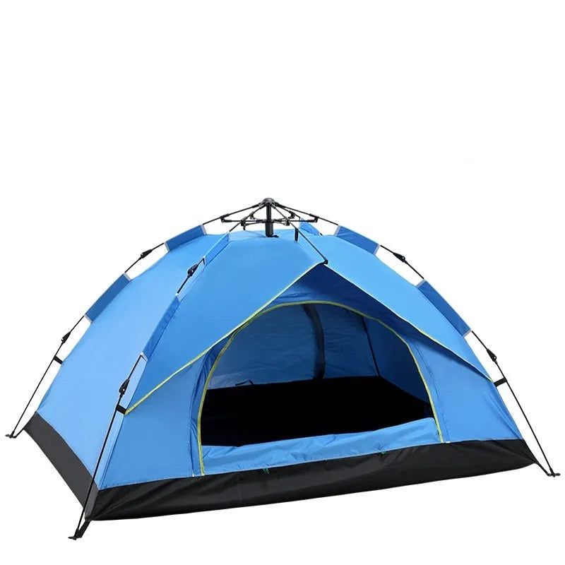Automatic quick opening family camping tent for 3-4 people, waterproof, fibreglass poles, blue colour