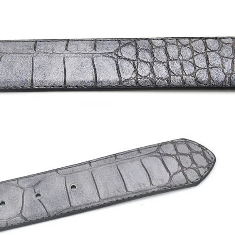 Men's faux leather waist belt with rectangular alloy pin buckle, car suture detail, available in four colours.