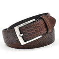 Men's faux leather waist belt with rectangular alloy pin buckle, car suture detail, available in four colours.