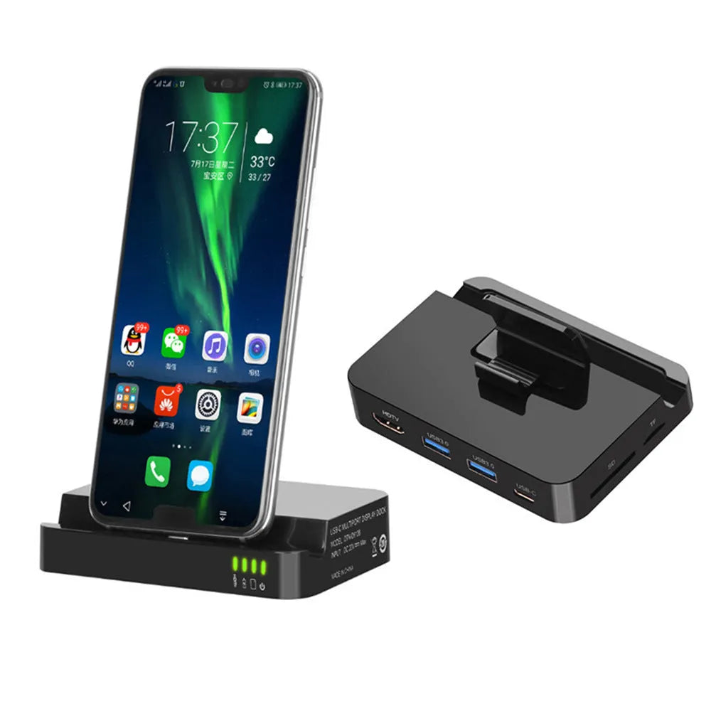 Black base mobile phone to HDMI dock converter for video output and charging