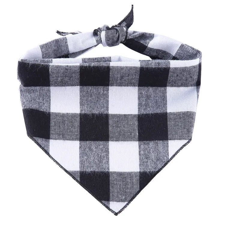 Cotton check pattern adjustable dog bandana on small dog, side view