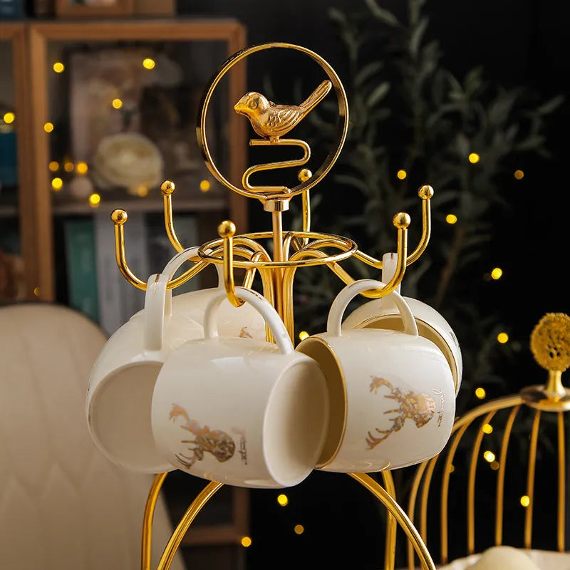 Elk bird stand 13 piece Chinese style tea set with teapot and cups for six people, colour Elk bird frame