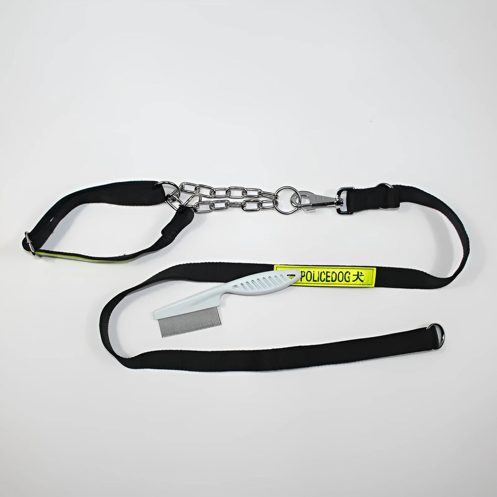 Black PP reflective dog training traction rope for large dogs on a plain background