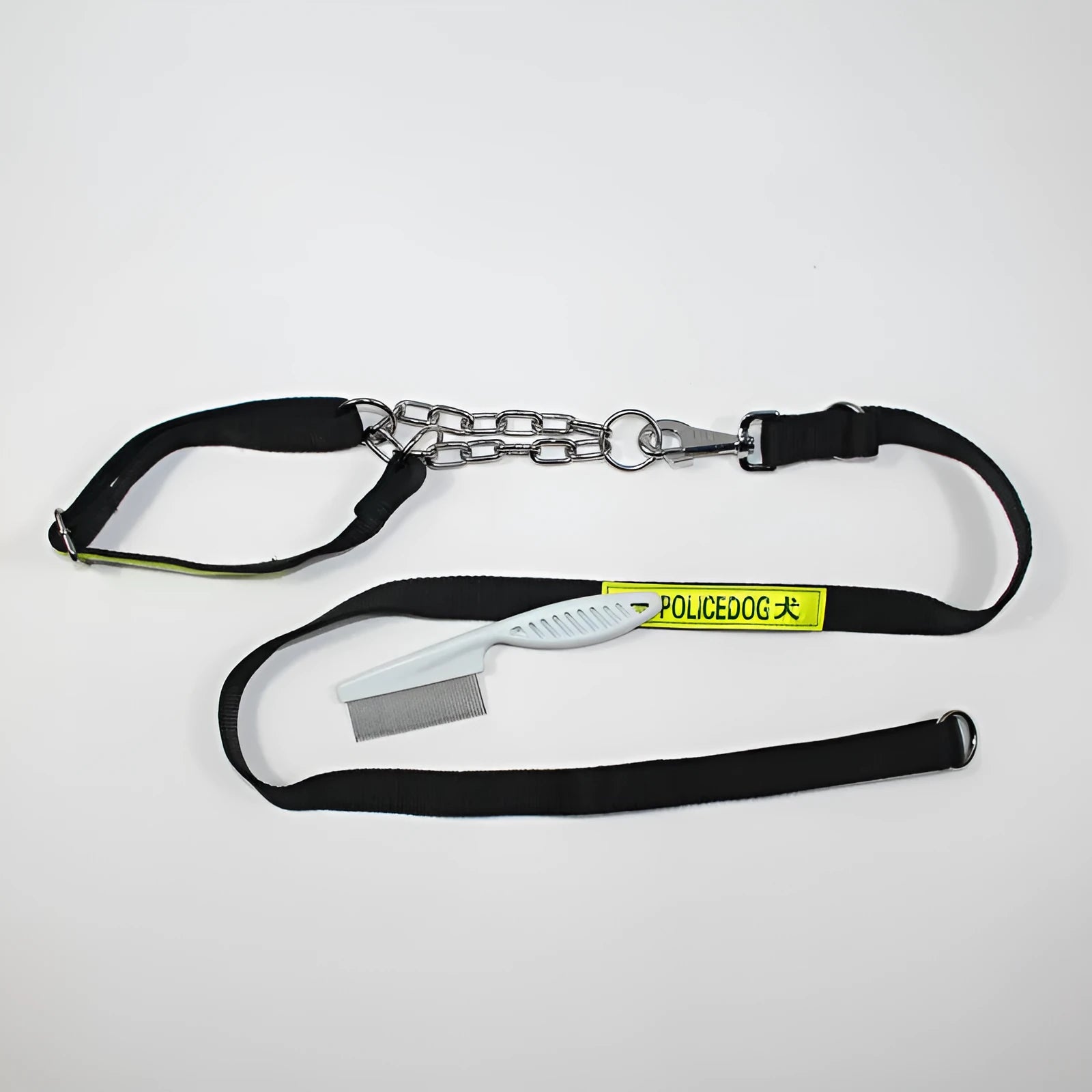 Black PP reflective dog training traction rope for large dogs on a plain background