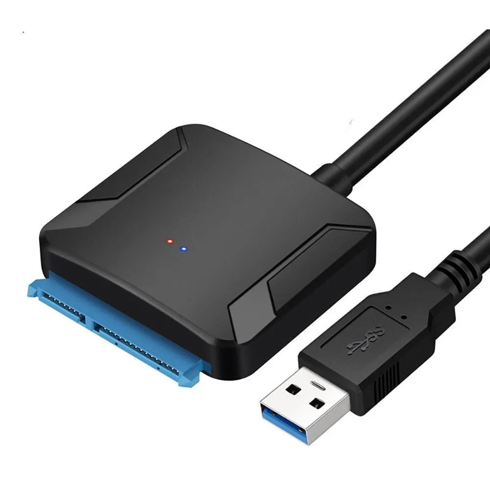 Black USB 3.0 to SATA adapter cable for connecting internal hard drives to computer USB ports