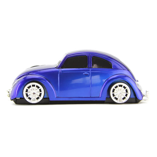 Creative beetle car shaped wireless optical mouse in black, blue, red, or yellow with USB receiver.