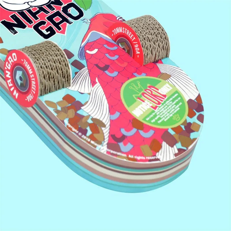 Rice Cake Skateboard Cat Scratching Board in picture colour made from corrugated paper for small cats