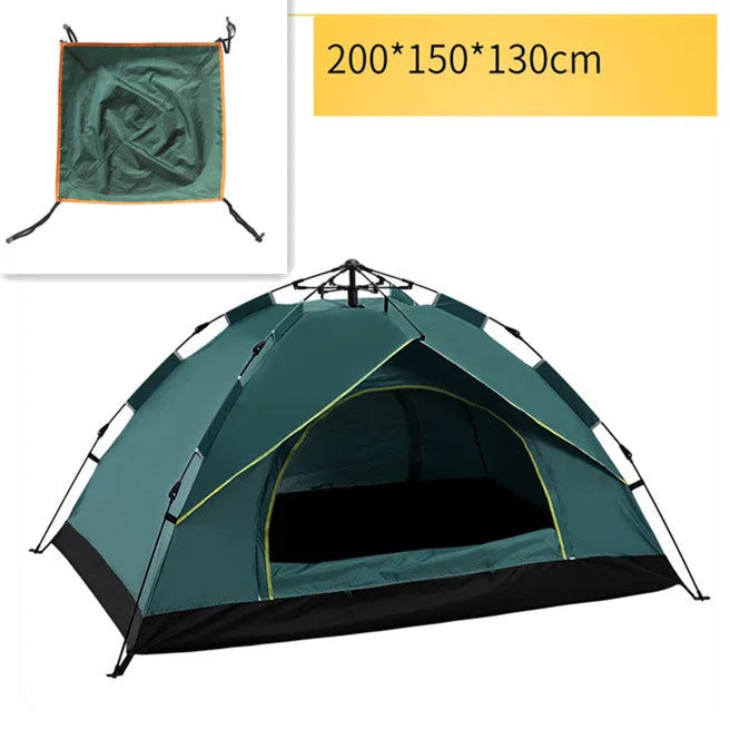 Automatic quick opening family camping tent for 3-4 people, waterproof, fibreglass poles, blue colour