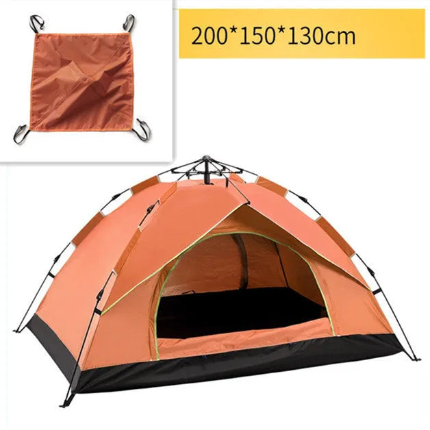 Automatic quick opening family camping tent for 3-4 people, waterproof, fibreglass poles, blue colour