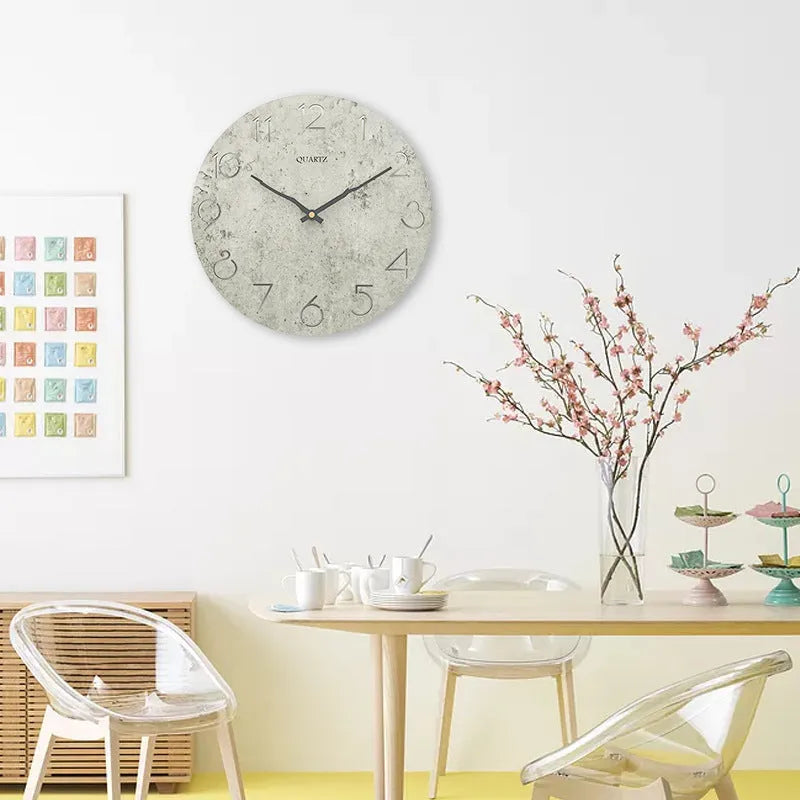 Modern grey European-style wall clock for living room or household wall mounting.