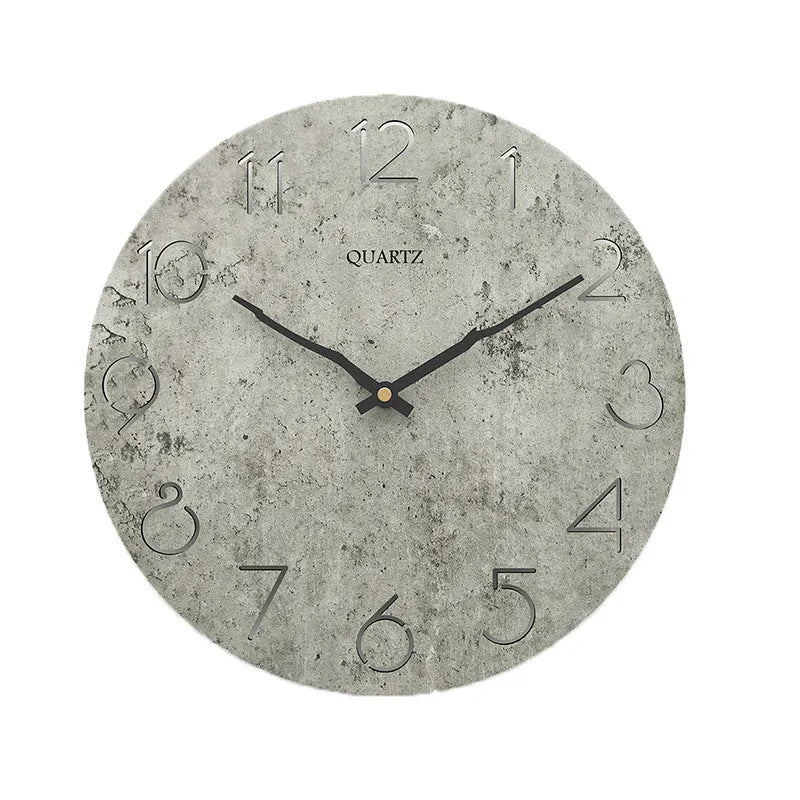 Modern grey European-style wall clock for living room or household wall mounting.